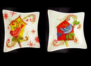 2er Set 208 Park Deko Glas Bonboniere Schalen 5" Quadratisch Weihnachten Vögel - Bild 1 von 8