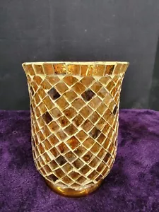 Handmade Gold Mosaic Candle Holder (5 3/8"x4 1/4") - Picture 1 of 6