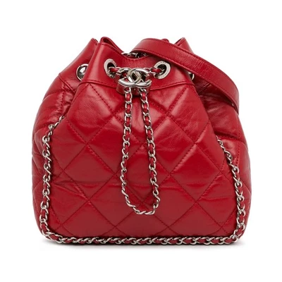 Подлинная старая цепочка из телячьей кожи Chanel на шнурке ведро красное - Изображение 1 из 4