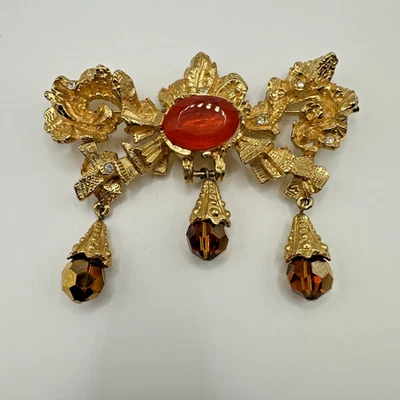 Broche grande de cristal con lazo tono dorado de joyería de moda vintage CHRISTIAN LACROIX Foto 1 de 4