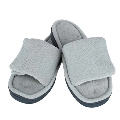 Zapatillas para mujer Isotoner de felpa esculpidas ajustables con punta abierta Foto 1 de 2