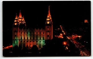 Postcard Mormon Temple Night View Salt Lake City Utah UT LDS UNP - Picture 1 of 2
