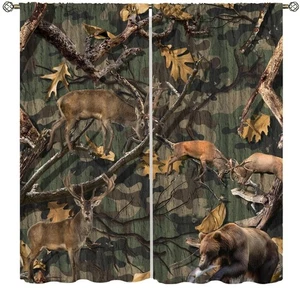 Forest Camouflage Curtains, Forest Camo Rustic Deer Elk Bear Lodge Camp Cabin... - Bild 1 von 1