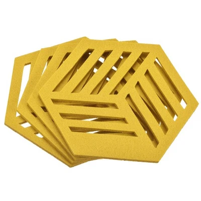 Felt sottobicchieri, 4pz Esagonaleagon Tappetino Tamponi sottobicchiere, Giallo - Immagine 1 di 4