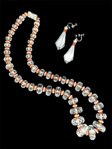 Nachlass Glas Kristall facettierte abgestufte Perlenkette & Ohrringe Strass Verschluss - Bild 1 von 8