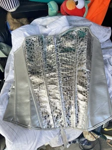 Silber schimmerndes Bustier Korsett Schnürung hinten Reißverschluss vorne XL - Bild 1 von 7