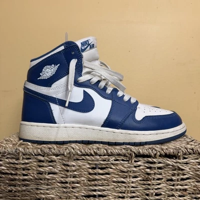 Nike Air Jordan 1 High Youth Size 6.5Y Women 8 575441 127 Storm Blue White Shoes - Image 1 of 4