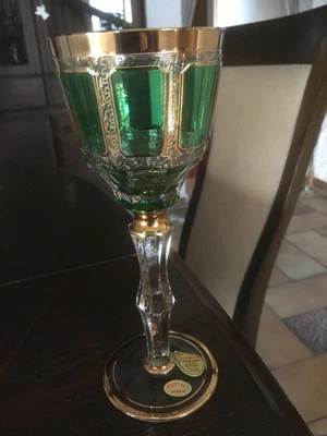 Bleikristall Überfang Glas Weinrömer 24 Karat Golddekor handbemalt Joska Waldgl. - Bild 1 von 4