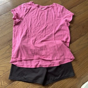 Girls XXL 18 Pink T-shirt And Athletic Shorts Stretch Black Old Navy - Picture 1 of 6