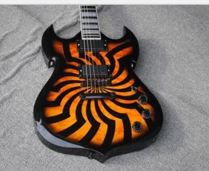 Orange schwarz gesteppt Ahorn Top E-Gitarre großer Block Inlay schwarze Hardware - Bild 1 von 4