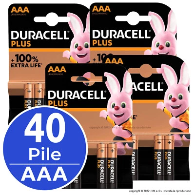 40 BATTERIE DURACELL PLUS PILE ALCALINE MINISTILO AAA 10 BLISTER  DA 4 - Imagen 1 de 2