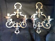 Vintage Pair of Two Wall Sconces Brass Metal Set Traditional Colonial Style