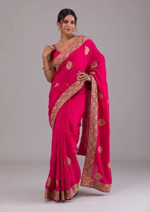 Designer Sari Bollywood Braut Seidensari Bluse südindischer Partykleidung Sari - Bild 1 von 4