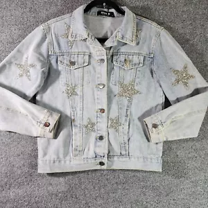 Chaqueta vaquera azul B para mujer con botones estrella adornada lavado claro pequeña Y2K - Imagen 1 de 9