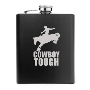 7oz Stainless Steel Liquor Hip Flask Cowboy Tough Rodeo - Picture 1 of 8