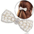 Fashion Women Girl Crystal Bow Hair Clip Hairpin Barrette Pearl Hair Accessor-wq