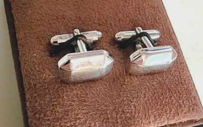 TASSO ELBA STERLING SILVER CUFFLINKS & LEATHER CARRYING GIFT SET CASE - Image 1 of 4