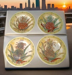 Andrea by Sadek Pineapple Collection Salad Plates Set 4 Siddhia Hutchinson 8.5" - Picture 1 of 9