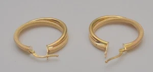 Earrings for women gold 18k used double tube hoop 0.9 inches E2 - Picture 1 of 8