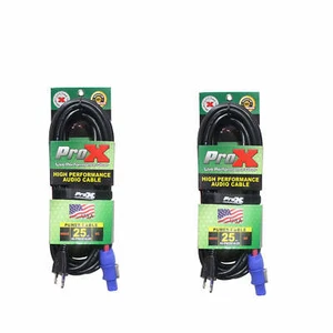 2 PowerCon Cables 14 AWG 25 ft High Performance A Blue to AC Edison 3 Prong Male - Picture 1 of 3