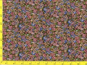 Kleine rosa blau & hellorange Blumen auf schwarz Meterware CFLRED00120 - Bild 1 von 1