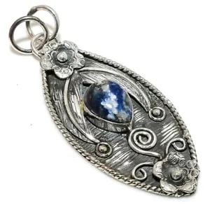 Blue Sodolite Gemstone Ethic Handmade Silver Jewelry Pendant 2.5" MP-8648 - Picture 1 of 3