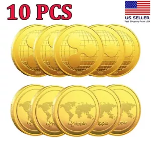 10 PCS XRP Coin Physical Crypto Coins Ripple Commemorative Gold Plated Coins - Picture 1 of 9