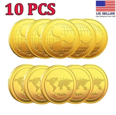 10件装XRP硬币实物加密币瑞波纪念镀金硬币 — 第 1/4 张图片