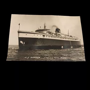 SS BADGER Ludington MI Michigan Real Photo LL Cook RPPC - Picture 1 of 2
