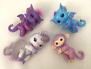 Fingerlings Lot of 4 WowWee Interactive Toys Figures Baby Dragons Monkey Unicorn