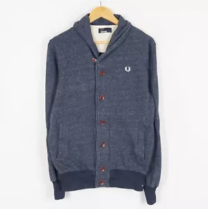 FRED PERRY Men Jumper Cardigan Size S Cotton Blue Button Fly Pockets me13092 - Picture 1 of 7