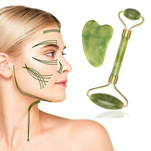 Jade Roller for Face - Gua Sha - Lymphatic Drainage Tool for Face, Eye, Neck, Bo - Picture 1 of 12