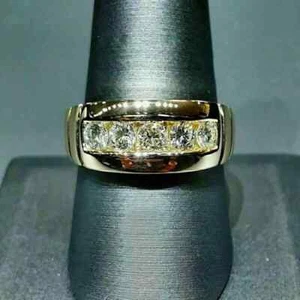 2 Ct Lab Created Diamond Men's 5 Stone Wedding Band Ring 14K Yellow Gold Plated - Picture 1 of 4