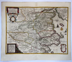 DENMARK HADERSLEV 1663 WILLEM BLAEU LARGE ANTIQUE MAP (HEIGHTENED WITH GOLD) - Picture 1 of 13