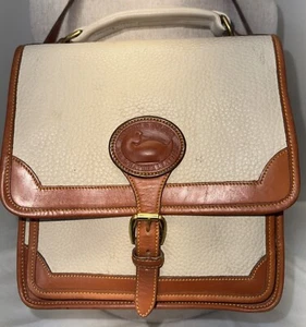 Vintage Dooney & Bourke Crossbody Surrey Pebbled Leather Beige Brown  Trim - Picture 1 of 15