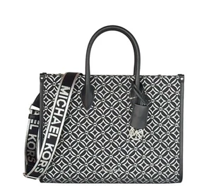 MICHAEL KORS MIRELLA MD TOTE SATCHEL SHOULDER BAG GRAPHIC LOGO MK GLITTER BLACK - Picture 1 of 14