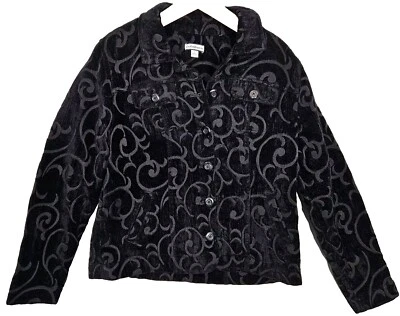 Croft Barrow Womens Jacket Coat Blazer Size L Black On Black Tapestry Brocade  - Image 1 of 4