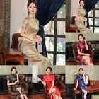 Fashionable Satin Dragon and phoenix Chinese Long Dress Cheongsam Qipao Black