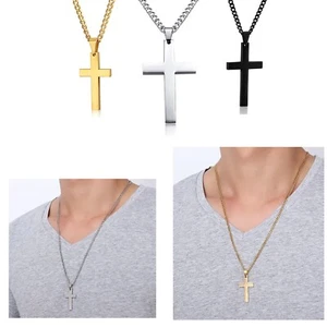 Metal Black Rosary Cross Pendant Long Chain Men Women Girl Necklace Fashion Gift - Picture 1 of 10