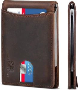 SERMAN BRANDS RFID Blocking Slim Bifold Genuine Leather Minimalist Front Pocket - Picture 1 of 6