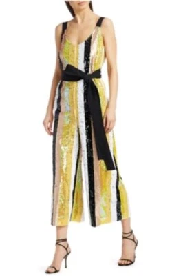 Staud XS Sequin Jumpsuit Puli Buttercup Striped Yellow/Black Party Disco Evening - Image 1 of 4