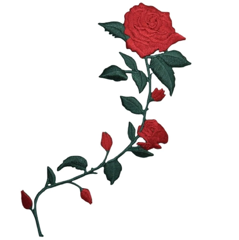 Large Red Rose Applique Patch - Facing Left Flower Bloom Embroidered Badge 5.5" - Image 1 of 1
