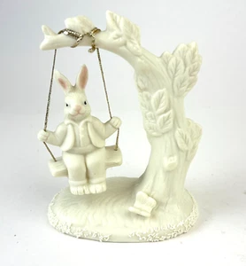 Vintage Ceramic Bunny Swing Figurine Rabbit Hanging on Tree Pastel Easter Décor - Picture 1 of 7