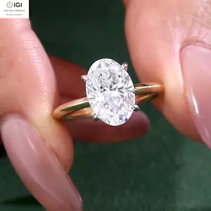 2.70Ct IGI F VS1 OVAL CUT LAB GROWN DIAMOND ENGAGEMENT RING IN 14K YELLOW GOLD - Picture 1 of 12