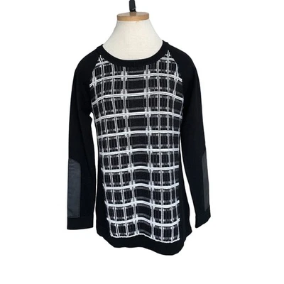Nanette Lepore 毛衣真皮袖布贴弹力大号黑色白色 — 第 1/4 张图片