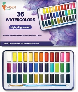 36 Color Watercolor Paint Set with Brush Non Toxic High Pigment Art Palette - Picture 1 of 5