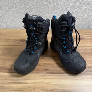 Columbia Waterproof Winter Snow Boots Kids Size 4 Youth Black Blue Insulated - Picture 1 of 9