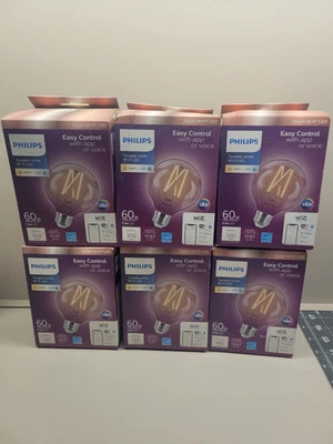 (6) NEW Philips Tunable G25 60W Equivalent Dimmable Smart Wi-Fi WiZ Light Bulbs - Image 1 of 4