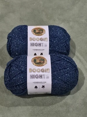 Lot Of 2 Lion Brand Boogie Nights Polyester Sparkle Yarn #5 Bulky *Royal Flush* - Image 1 of 4