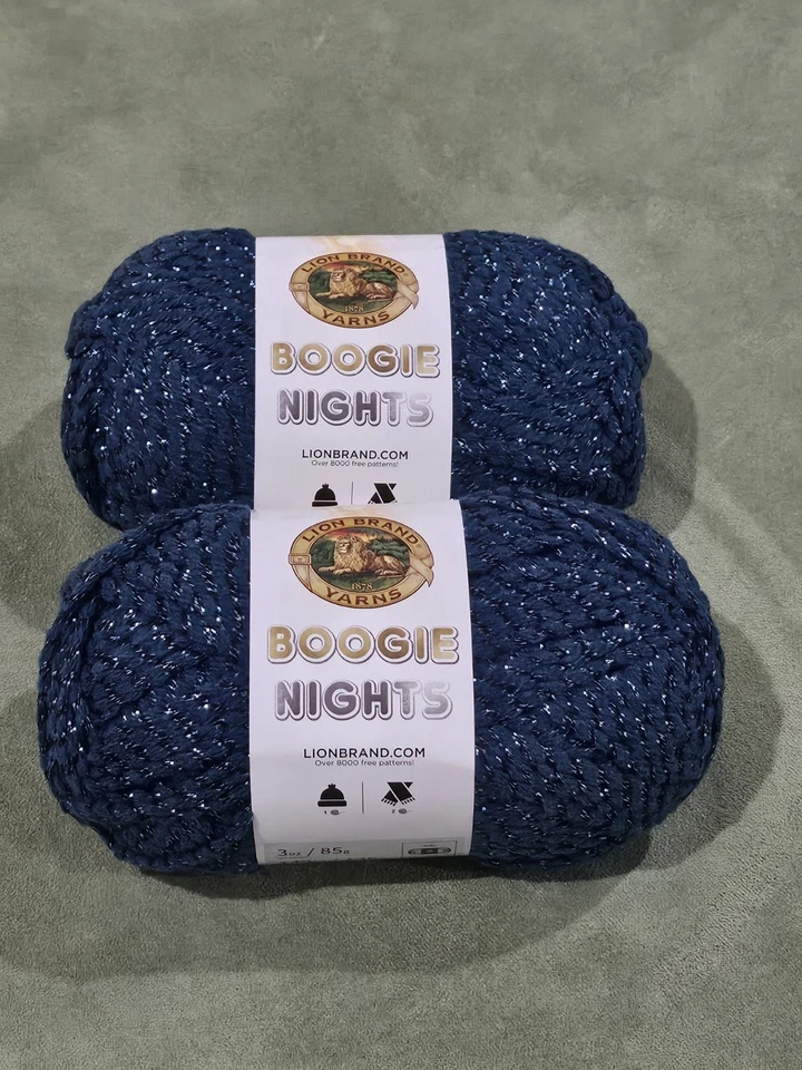 Lot Of 2 Lion Brand Boogie Nights Polyester Sparkle Yarn #5 Bulky *Royal Flush* - Image 1 of 4